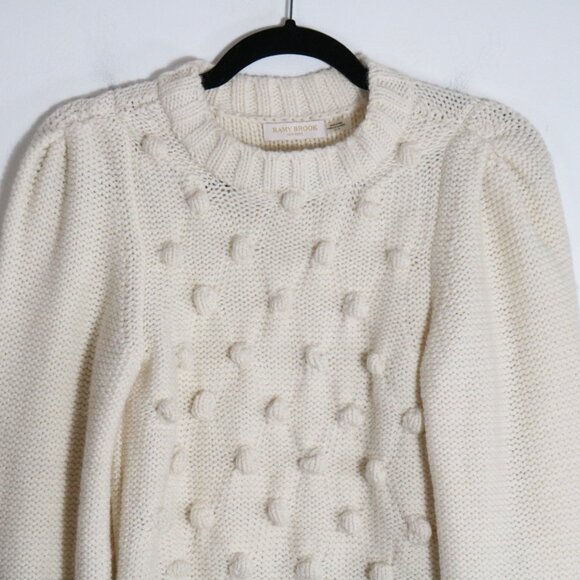 Ramy Brook Rachel Ivory Pom Pom Sweater XS Alpaca Wool Crewneck Bishop Sleeve - Picture 3 of 8